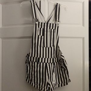 Black and White striped overalls
